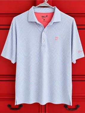 johnnie-O Light Blue Polo with Coral Accents